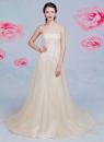 Abendkleid schmeichelnde Silhouette und traumhafte Verzierungen Champagner